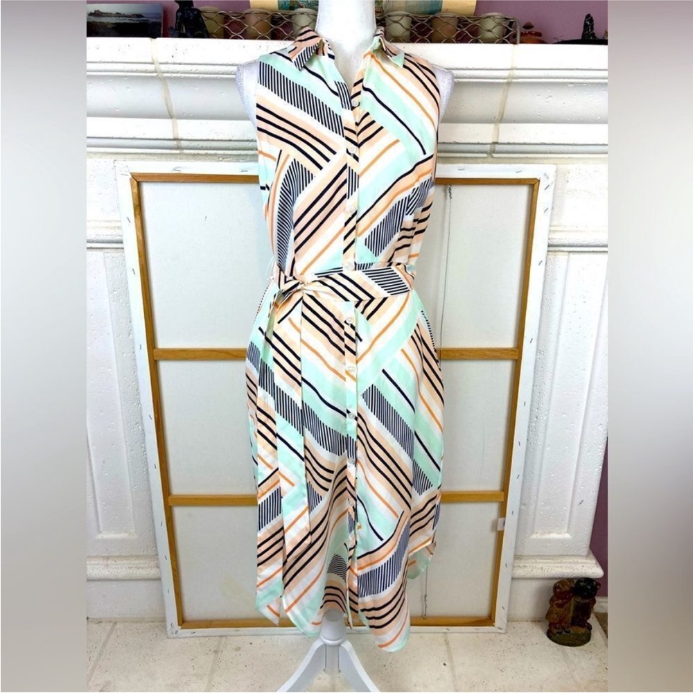 Ann Taylor NWOT Deco abstract print lined chiffon shirt dress w/matching belt